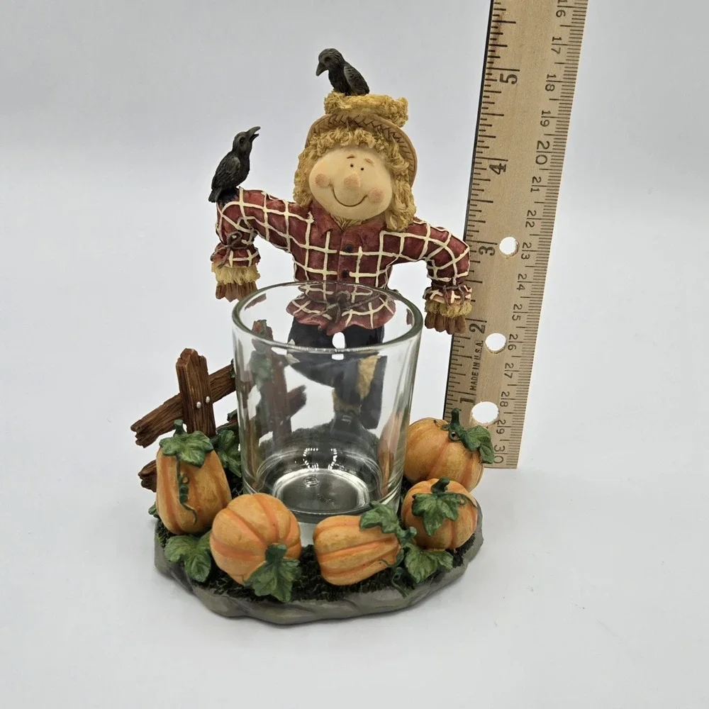 Home Interiors Gifts Scarecrow Crow‎ Pumpkin Figurine Candle Holder Fall Autumn